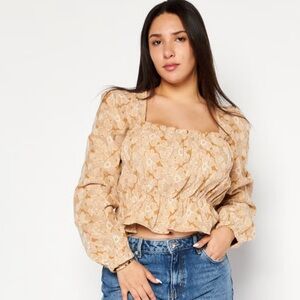 En Saison Square Neck Long Sleeves Floral Patten Blouse Fall Size Medium M